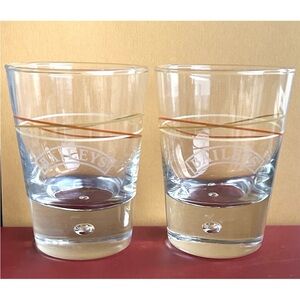 Bailey’s Irish Cream Liqueur Lowball Logo Bubble Base Color Stripes SET OF 2